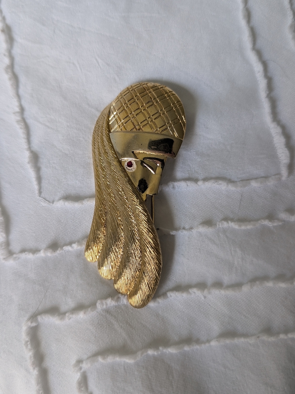 Gold Tone Woman Face Brooch with Ruby Accent - CM. JENT